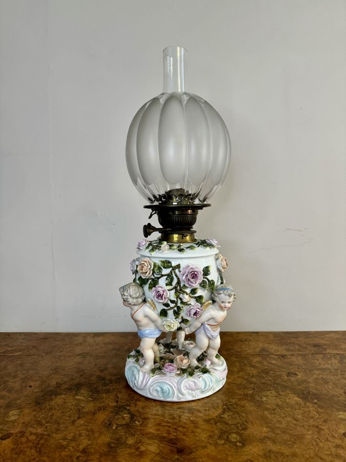 Antique Outstanding quality antique Victorian Sitzendorf porcelain oil lamp 