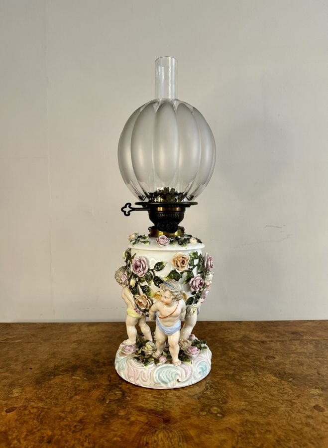 Antique Outstanding quality antique Victorian Sitzendorf porcelain oil lamp 