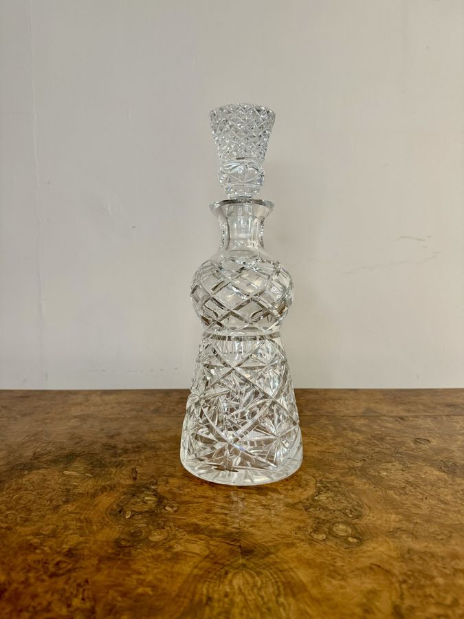 Unusual shaped antique Edwardian cut glass decanter