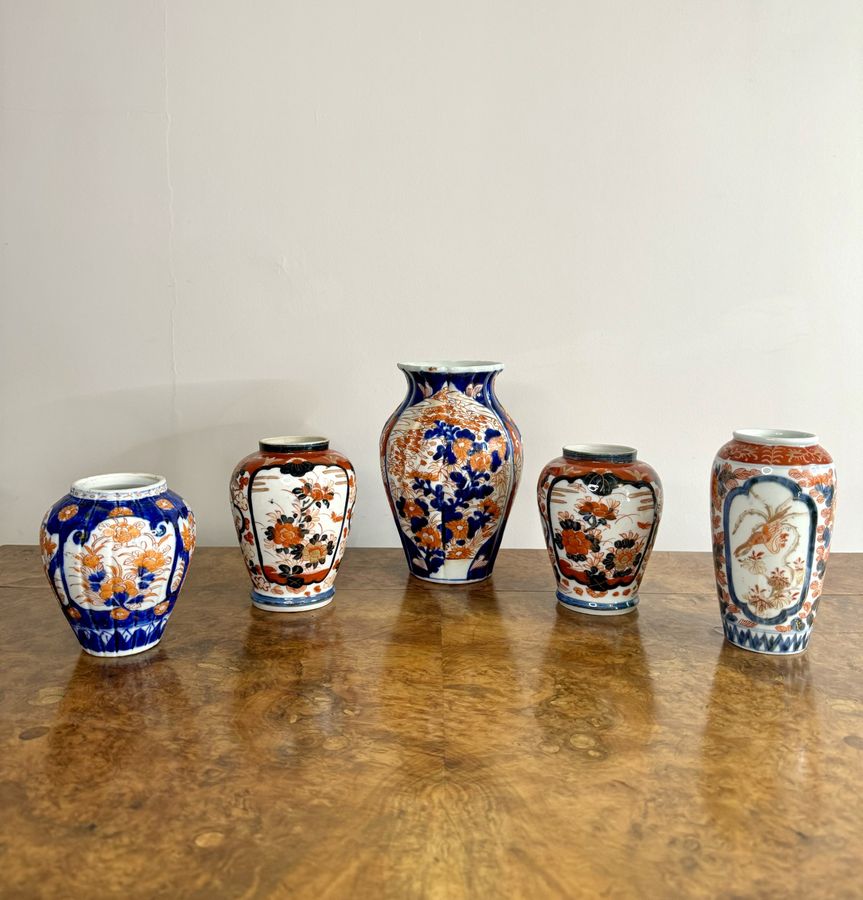 Fantastic collection of five antique Japanese imari vases