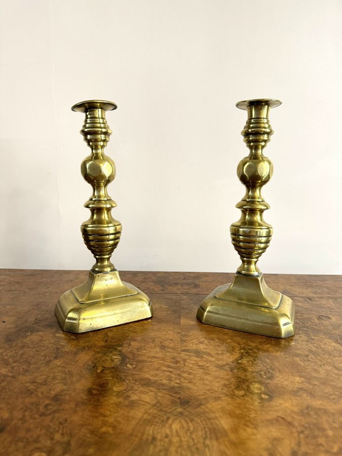Quality large pair of antique Victorian brass candlesticks