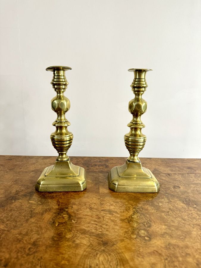 Antique Quality large pair of antique Victorian brass candlesticks