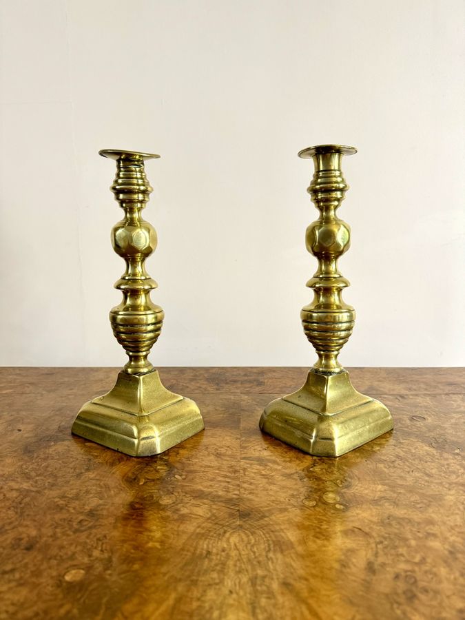 Antique Quality large pair of antique Victorian brass candlesticks