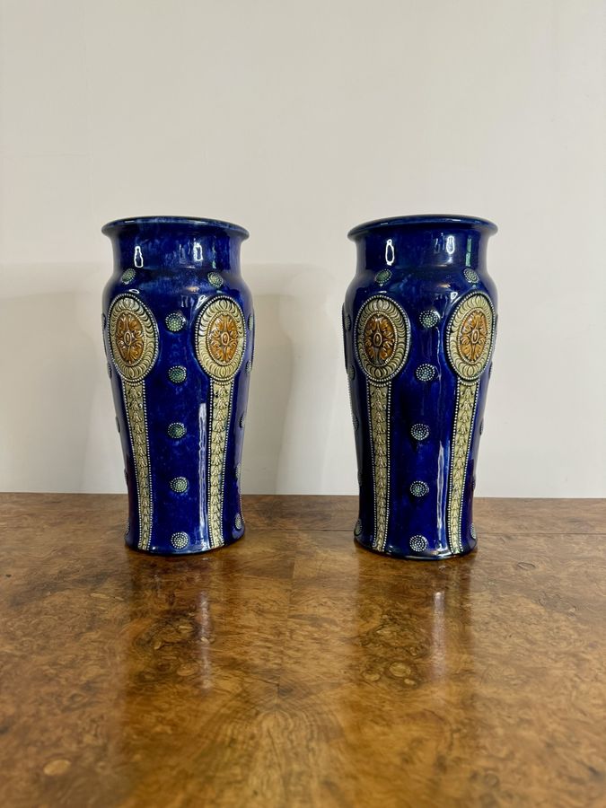 Quality pair of large antique Royal Doulton vases by Ethel Beard