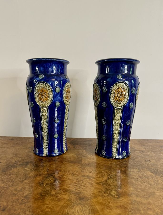 Antique Quality pair of large antique Royal Doulton vases by Ethel Beard 