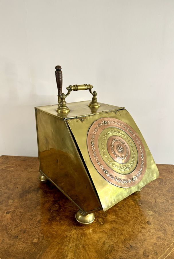 Wonderful antique Victorian brass and copper coal box