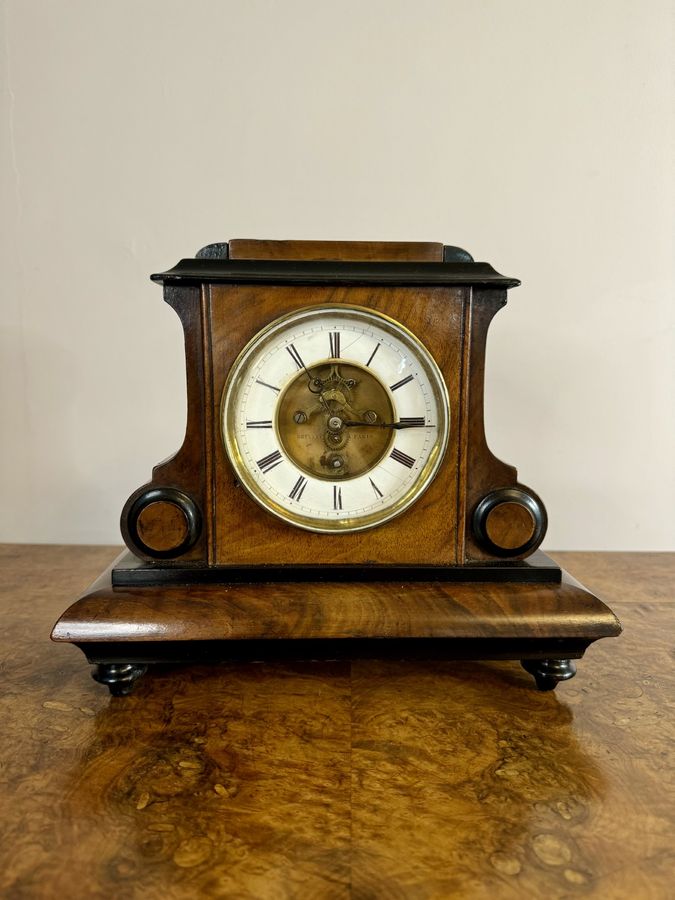 Antique Stunning antique Victorian quality burr walnut mantle clock 