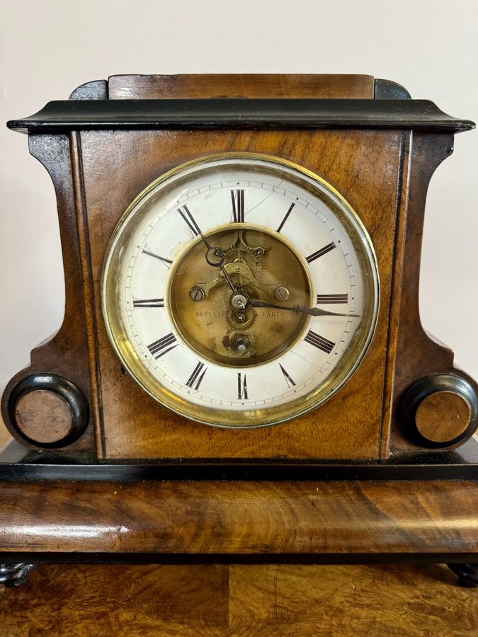 Antique Stunning antique Victorian quality burr walnut mantle clock 