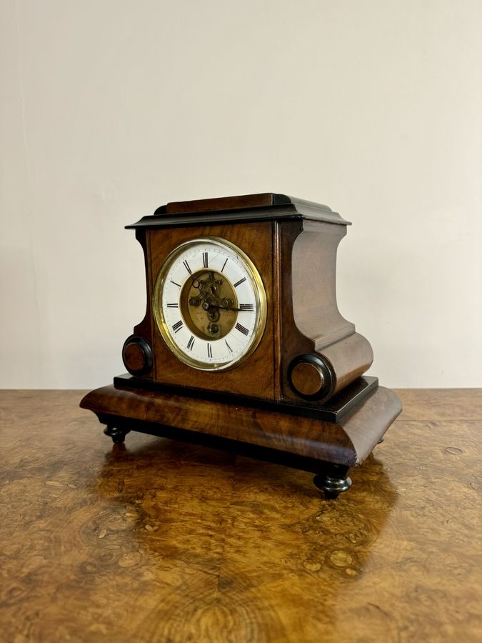 Antique Stunning antique Victorian quality burr walnut mantle clock 