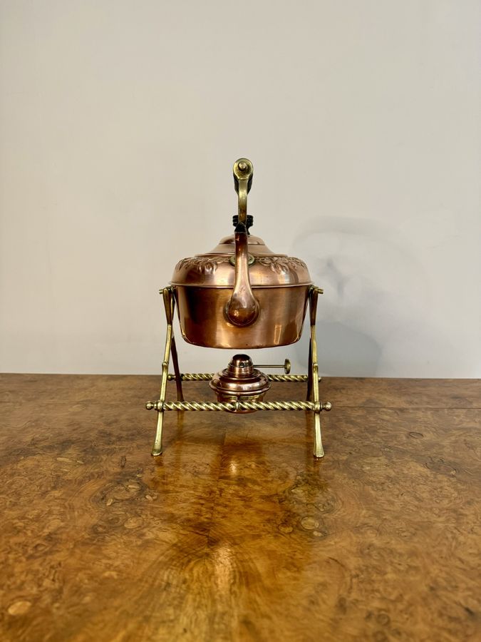 Antique Wonderful antique Victorian quality copper and brass spirit kettle and stand