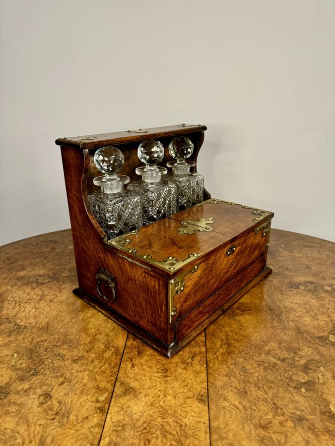 Outstanding quality antique Victorian oak tantalus and games box