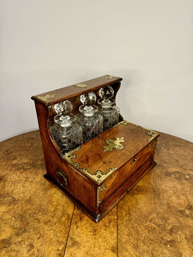 Antique Outstanding quality antique Victorian oak tantalus and games box