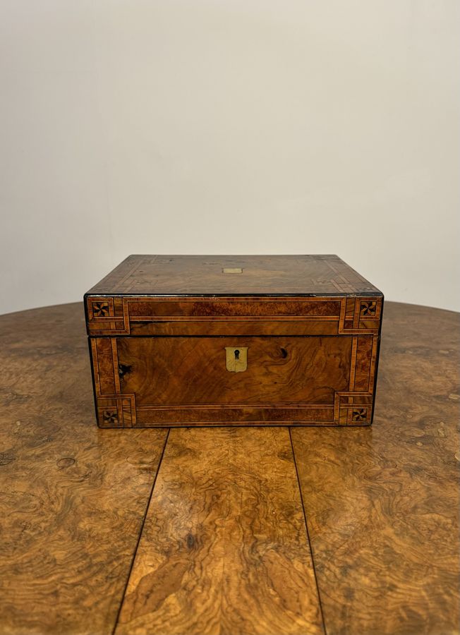 Antique Lovely quality antique Victorian walnut inlaid sewing box 