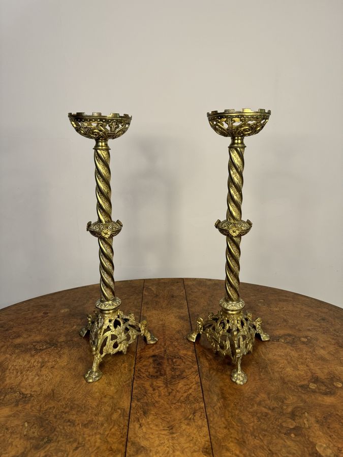 Antique Large pair of stunning antique Victorian quality church candlesticks 