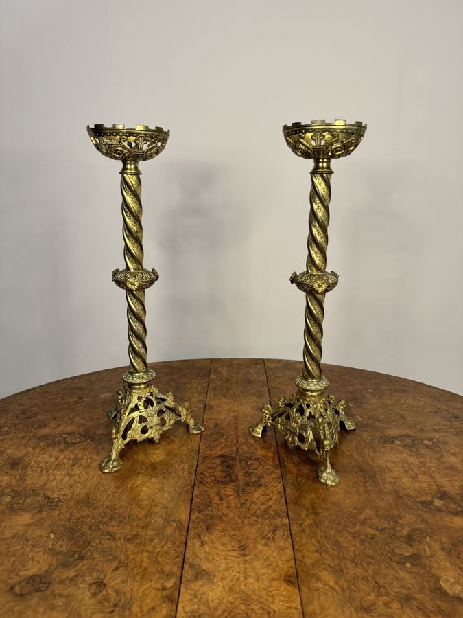 Antique Large pair of stunning antique Victorian quality church candlesticks 