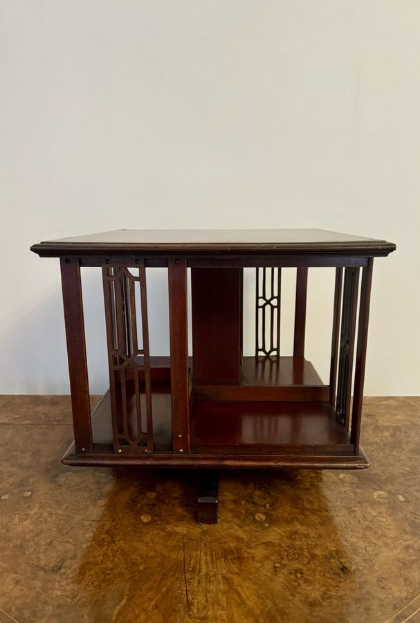 Antique Lovely antique Edwardian mahogany inlaid table top revolving bookcase 