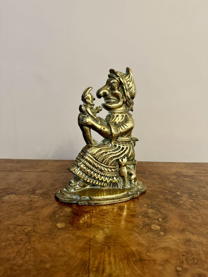 Antique Unusual brass antique doorstop of Mrs Punch 