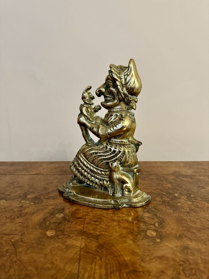 Antique Unusual brass antique doorstop of Mrs Punch 