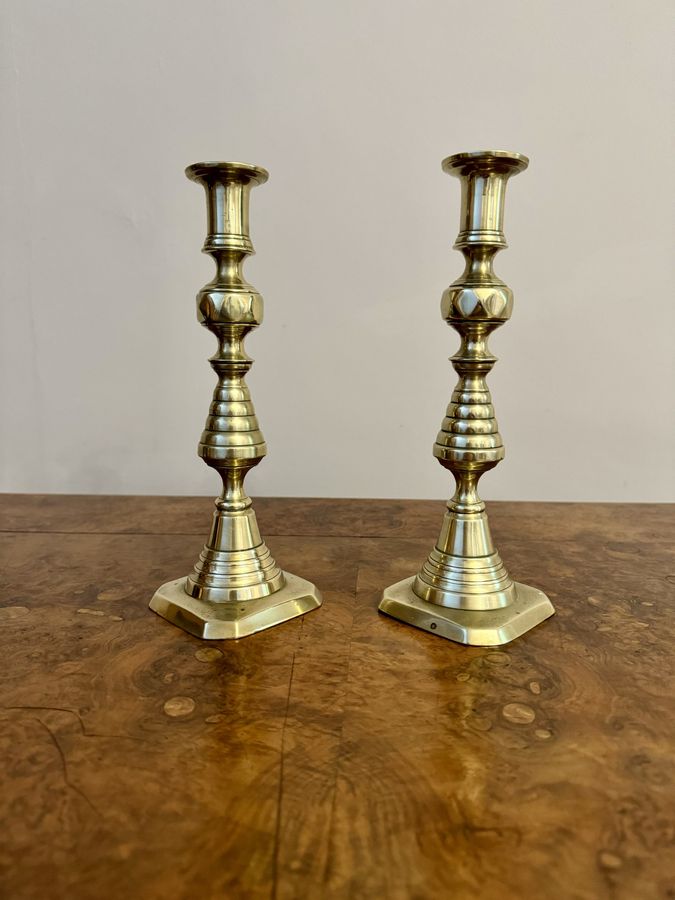 Antique Lovely pair of antique Victorian brass candlesticks