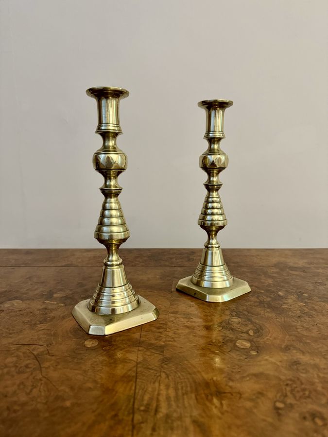 Antique Lovely pair of antique Victorian brass candlesticks