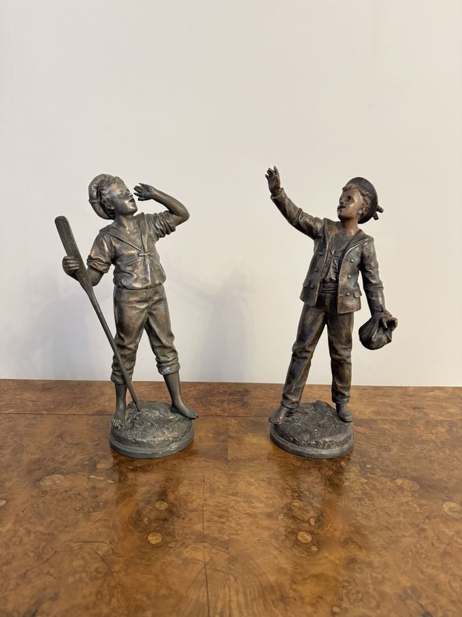 Quality pair of antique French spelter figures