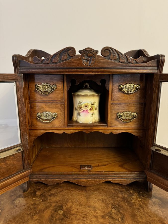 Antique Fantastic quality antique Edwardian carved oak smokers cabinet