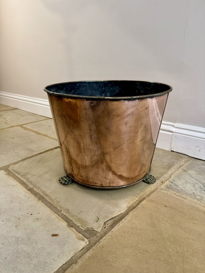 Stunning quality large antique Victorian copper log bin