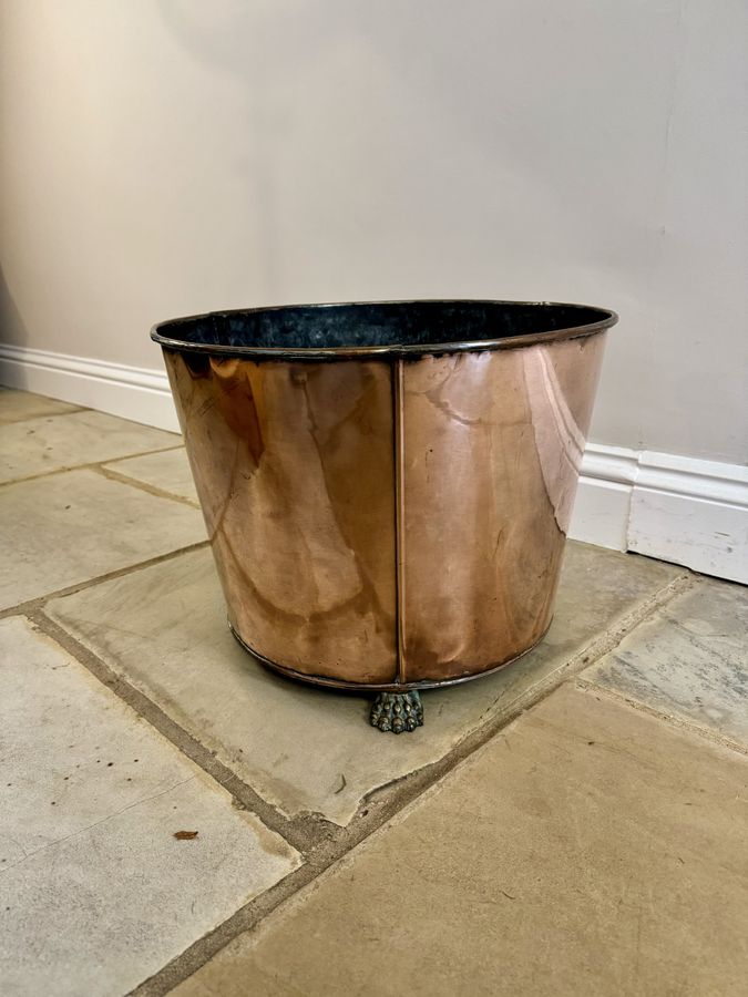 Antique Stunning quality large antique Victorian copper log bin 