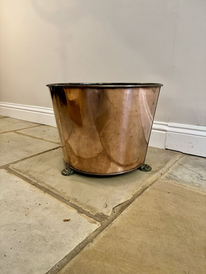 Antique Stunning quality large antique Victorian copper log bin 