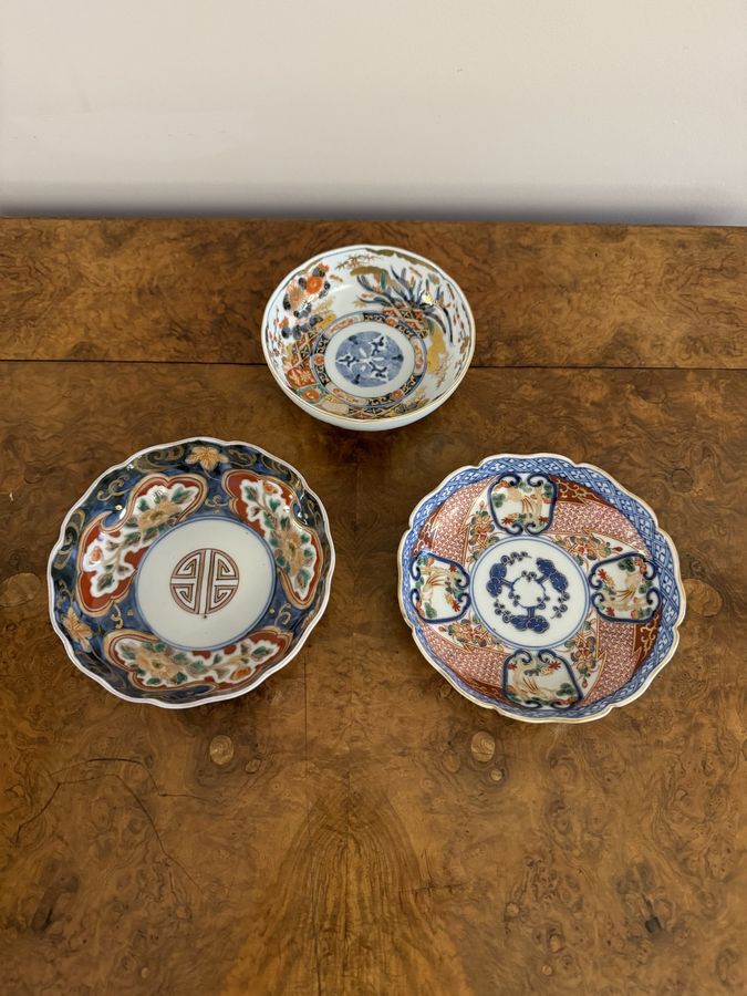 Quality collection of three unusual antique imari bowls