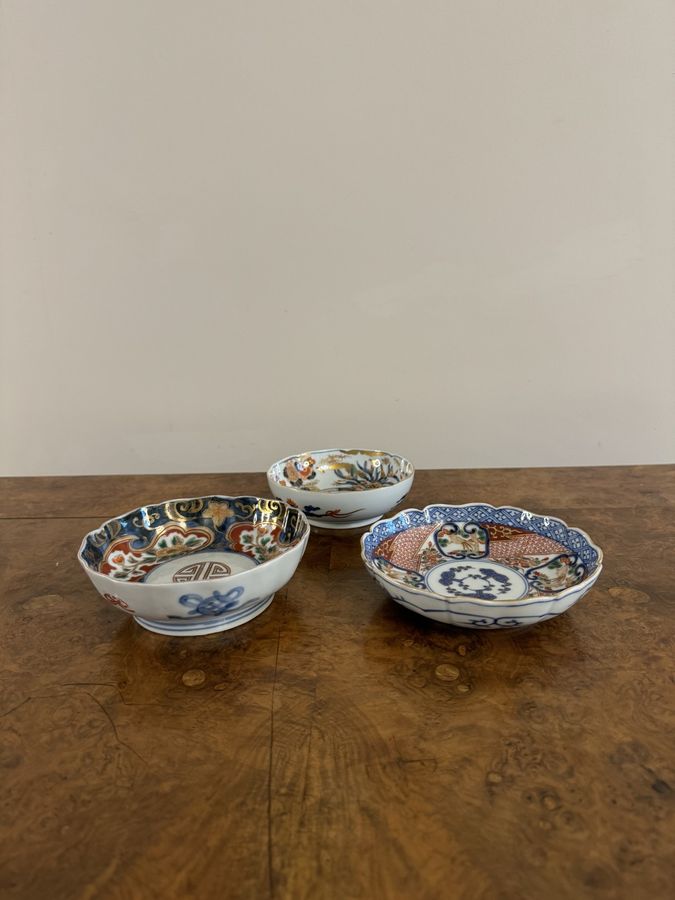 Antique Quality collection of three unusual antique imari bowls 