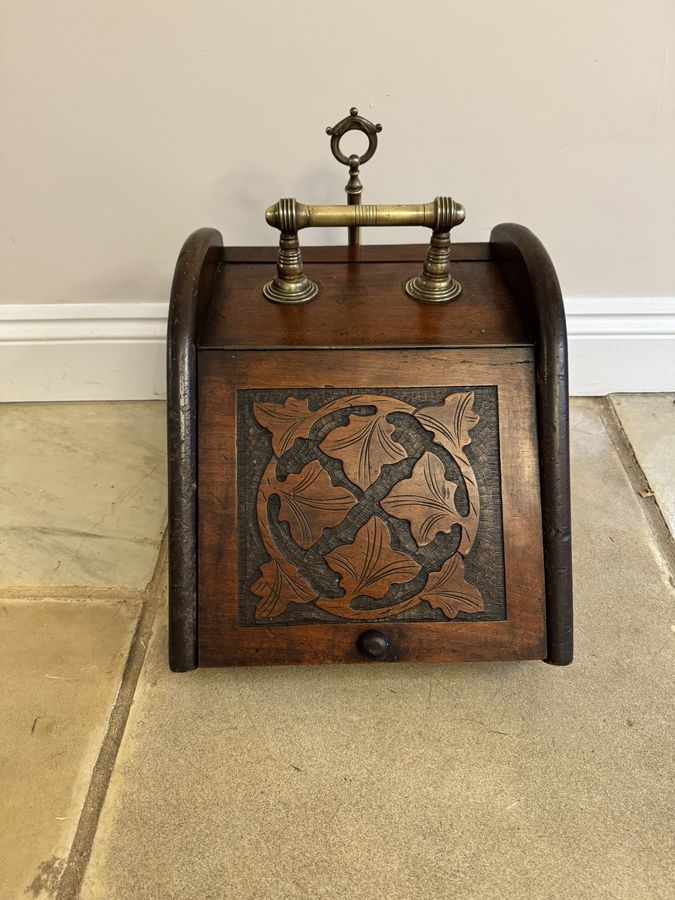 Antique Antique Victorian quality carved oak coal box