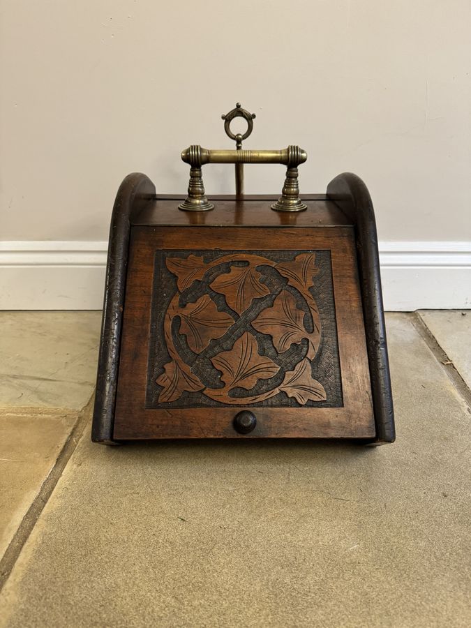 Antique Antique Victorian quality carved oak coal box