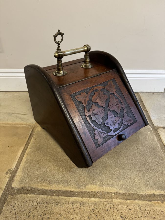 Antique Antique Victorian quality carved oak coal box