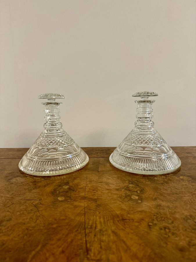 Fantastic quality pair of antique Victorian cut glass ships decanters