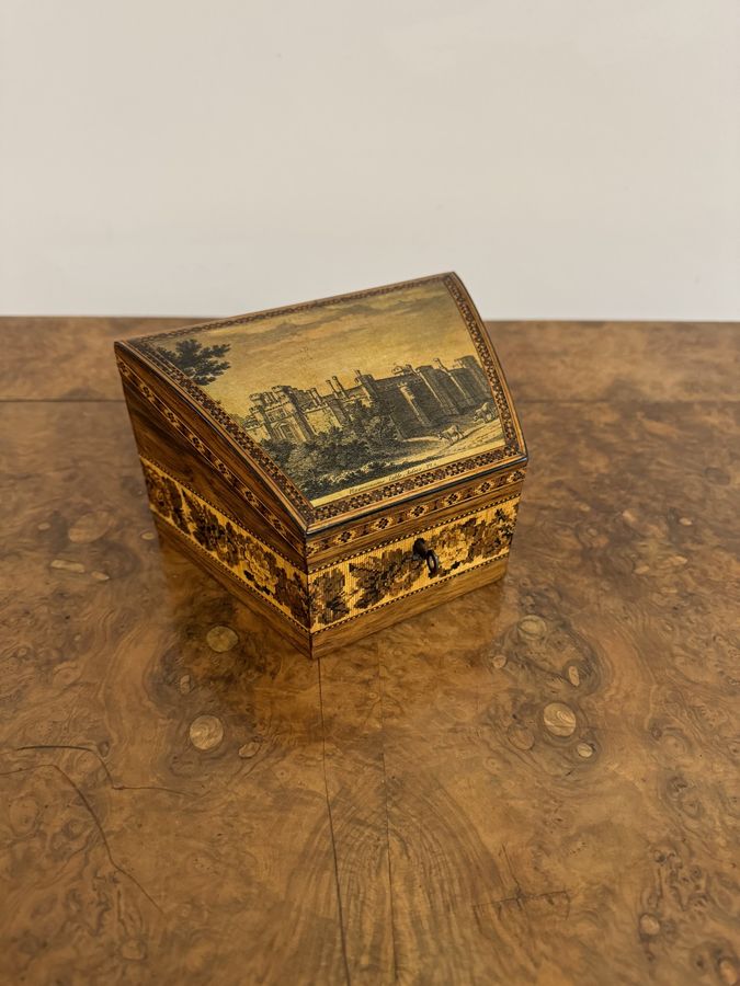 Unusual quality antique Victorian Tunbridge ware stationary box