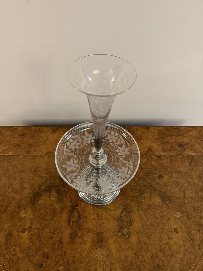 Antique Fine quality antique Victorian silver plated and etched glass epergne by Walker & Hall