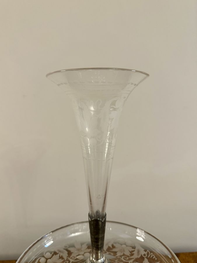 Antique Fine quality antique Victorian silver plated and etched glass epergne by Walker & Hall