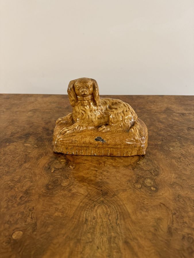 Antique Unusual antique 19th century Staffordshire stoneware King Charles spaniel 