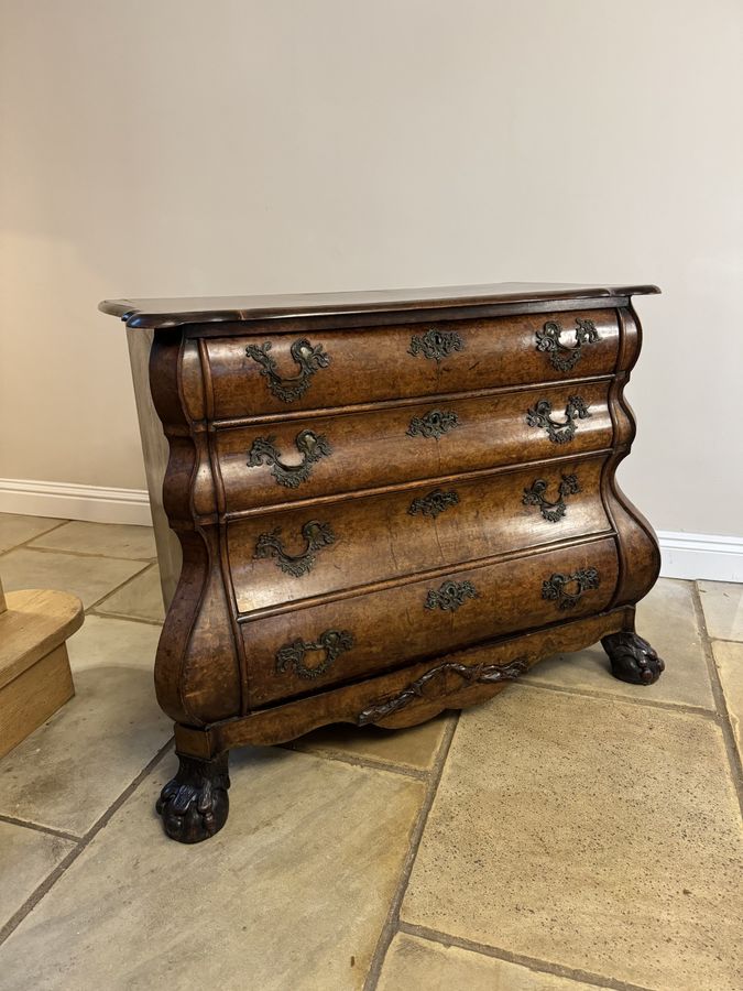 Antique Outstanding quality 18th century Dutch antique burr walnut bombe chest of drawers 