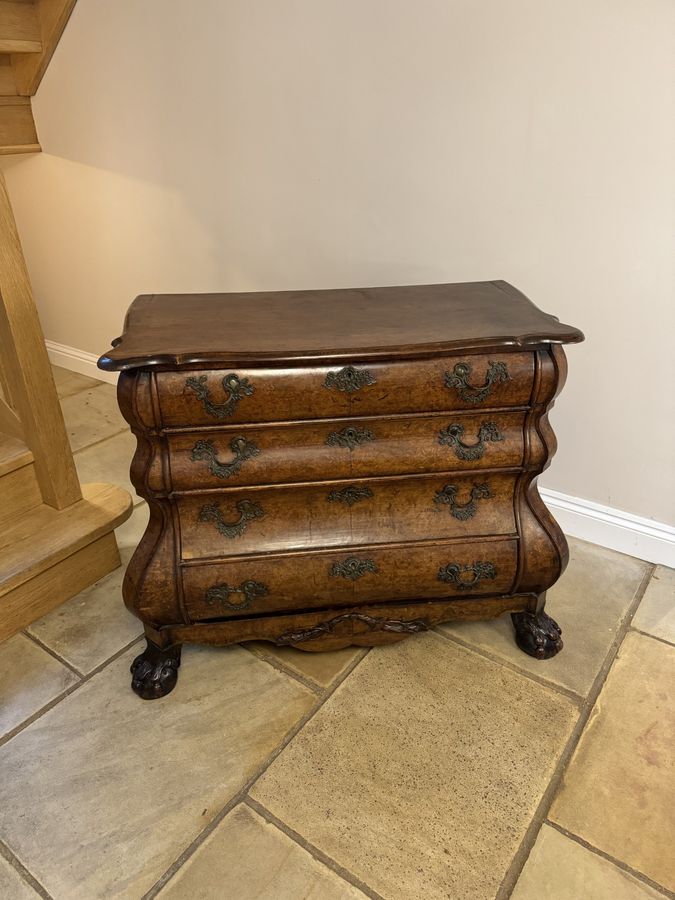 Antique Outstanding quality 18th century Dutch antique burr walnut bombe chest of drawers 