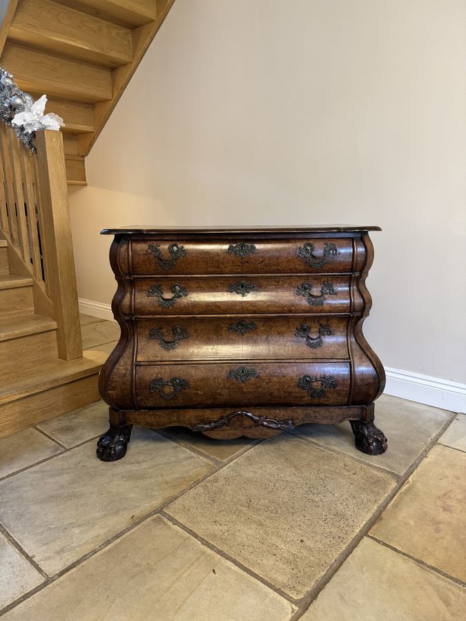 Antique Outstanding quality 18th century Dutch antique burr walnut bombe chest of drawers 