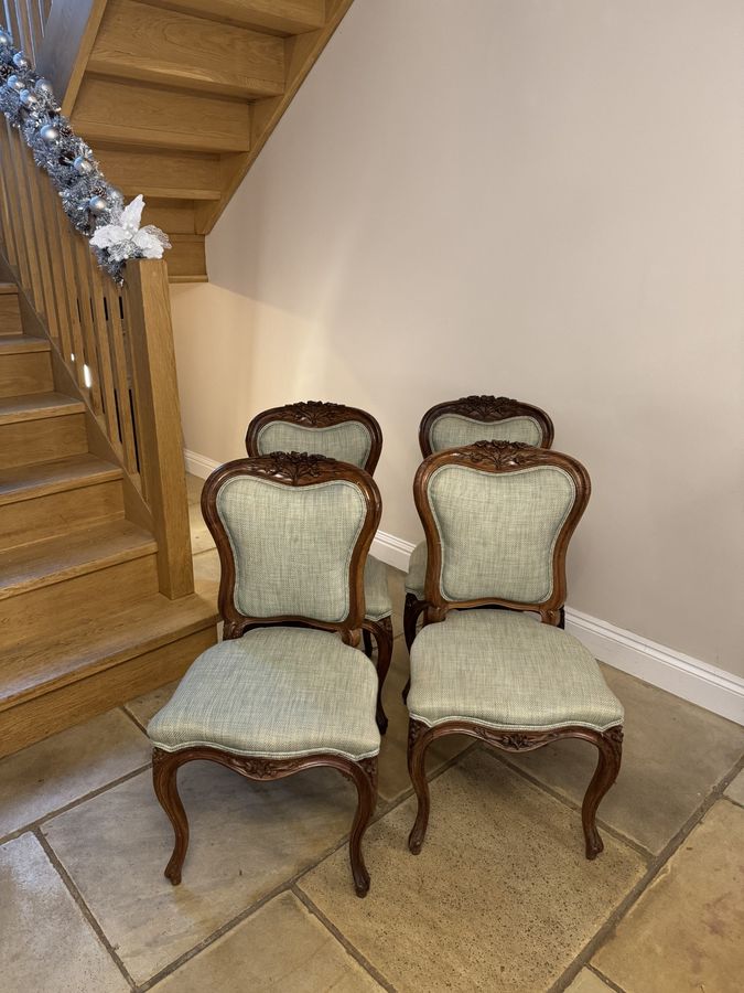 Wonderful set of four French antique Victorian carved walnut dining chairs