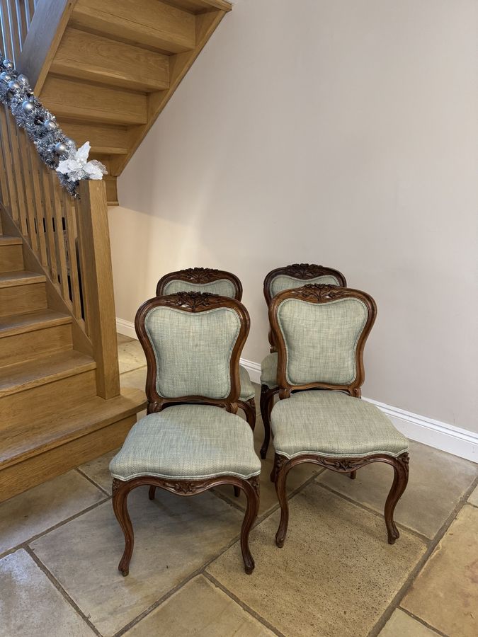 Antique Wonderful set of four French antique Victorian carved walnut dining chairs 