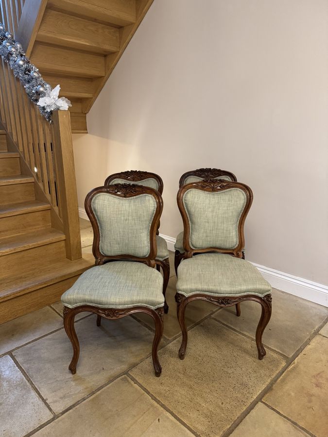 Antique Wonderful set of four French antique Victorian carved walnut dining chairs 