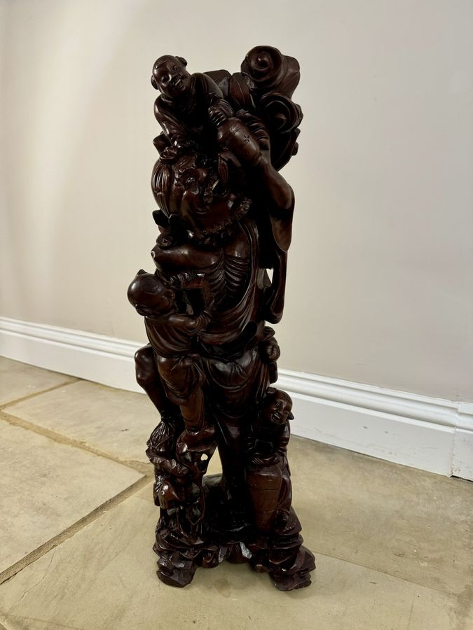 Superb quality large antique carved hardwood Chinese figure