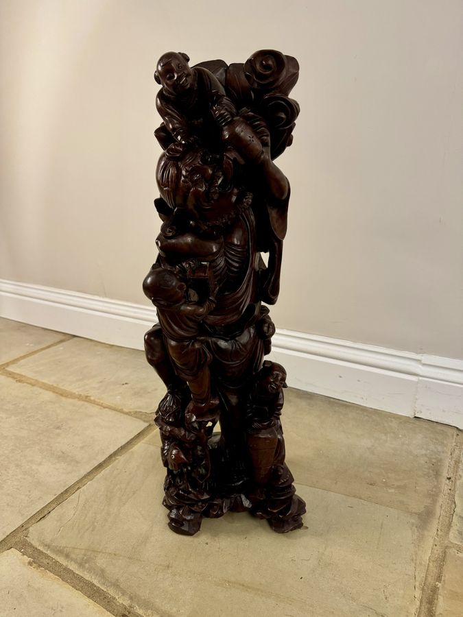 Antique Superb quality large antique carved hardwood Chinese figure