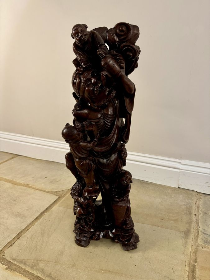 Antique Superb quality large antique carved hardwood Chinese figure