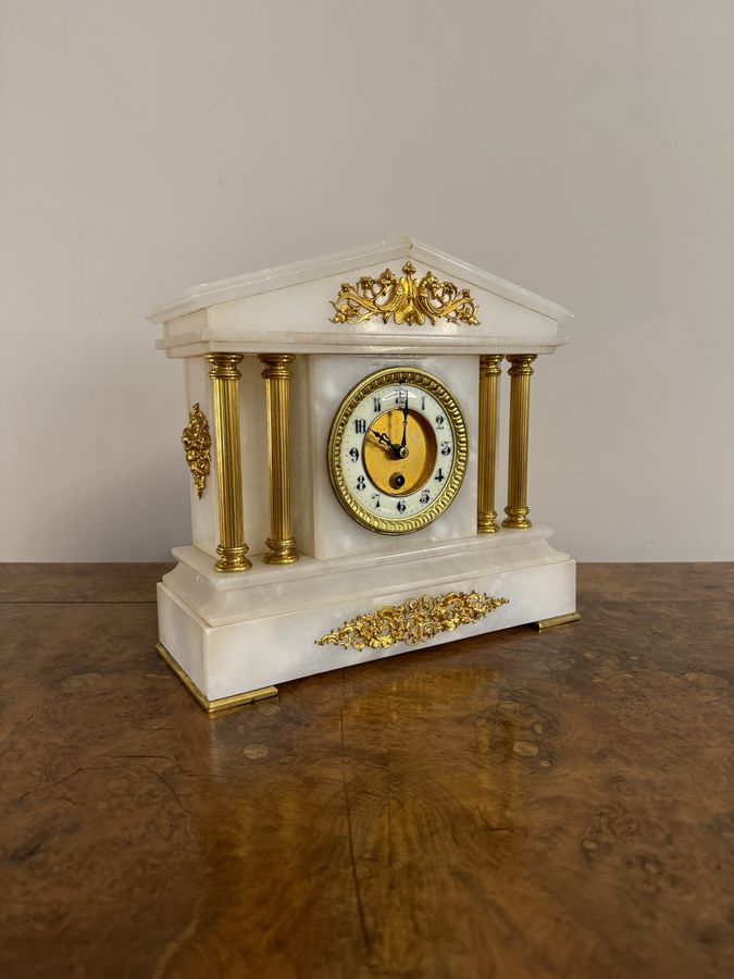 Antique Magnificent quality antique Victorian alabaster mantle clock  