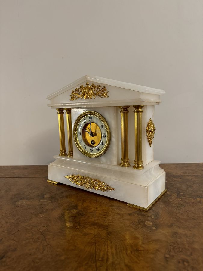 Antique Magnificent quality antique Victorian alabaster mantle clock  